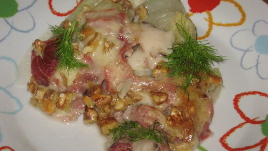 Рецепт фенхель с сырным фондю и сыровяленой ветчиной