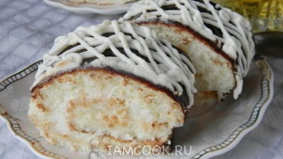 Рецепт Бисквитный рулет со сливочно-творожным кремом и глазурью