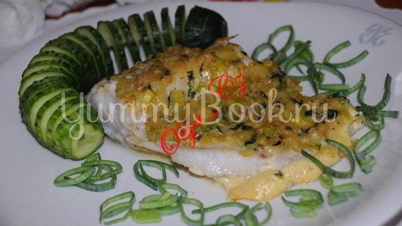 Рецепт Филе трески, запеченнoе в муссе из лука-порея и базилика