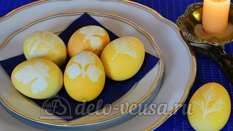 Рецепт пасхальные яйца с листочками
