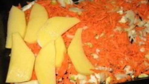 картофель со свининой и грибами