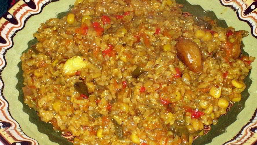 Рецепт коричневый рис с овощами