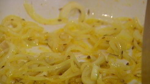 рис с баклажаном, фетой и гранатом