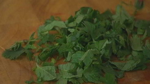 рис с баклажаном, фетой и гранатом