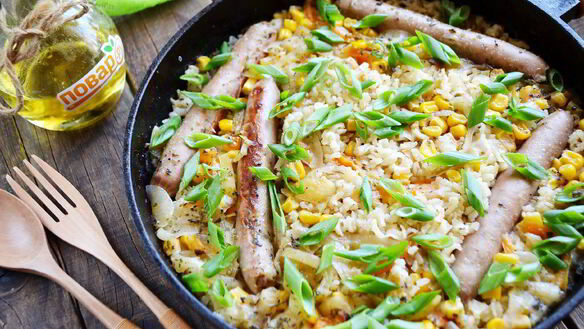 Рецепт Рис с куриными колбасками
