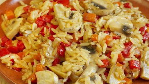 Рецепт Тушеный рис с грибами и овощами