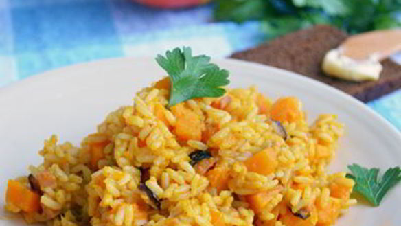 Рецепт Тушеный рис с тыквой и беконом