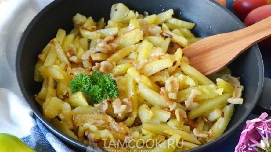 Рецепт жареная картошка с салом и луком
