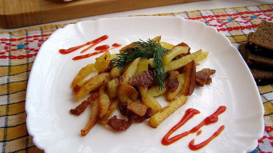 Рецепт жареная картошка с салом