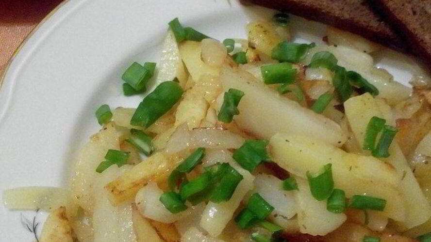 Рецепт жареная картошка с яблоками