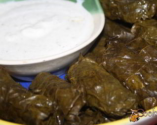 Долма из молодых виноградных листьев с начинкой из смешанного фарша