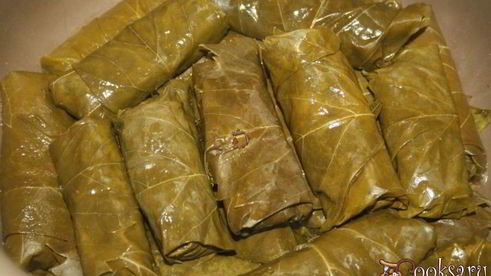 долма из молодых виноградных листьев с начинкой из смешанного фарша