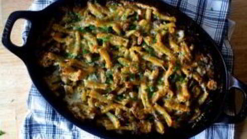 грибы, запеченные с макаронами