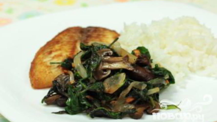 Рецепт жареные грибы со шпинатом