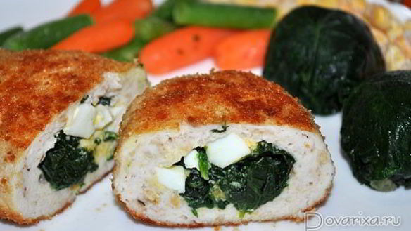 Рецепт Куриные котлеты со шпинатом и яйцом