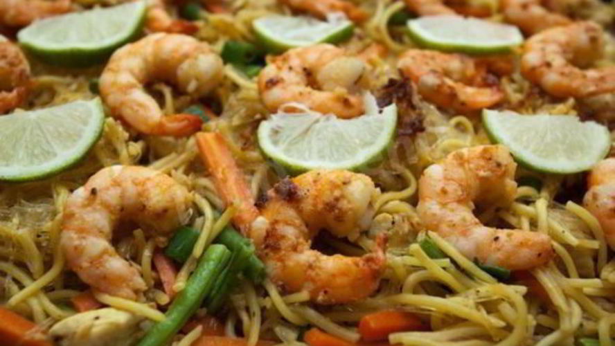 Рецепт лапша со свининой и креветками