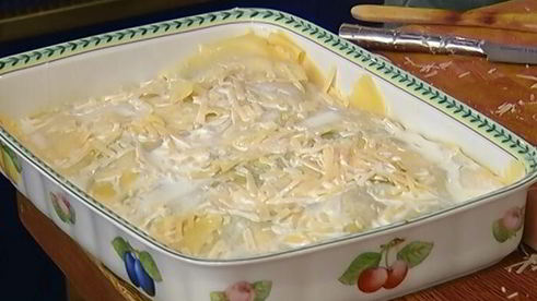 лазанья с грибами, козьим сыром и шпинатом