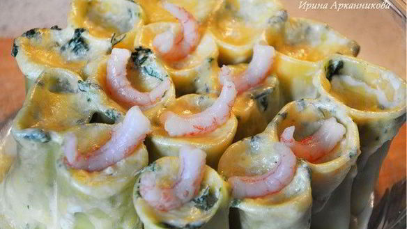 Рецепт Каннеллони с креветками и шпинатом