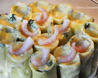 Каннеллони с креветками и шпинатом