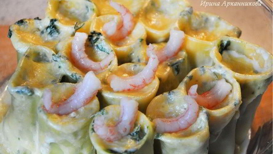 Рецепт каннеллони с креветками и шпинатом