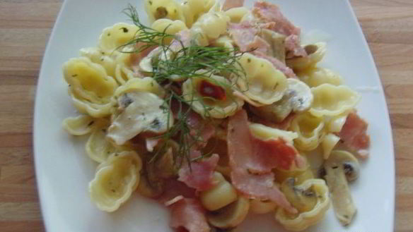 Рецепт Паста с грибами и ветчиной