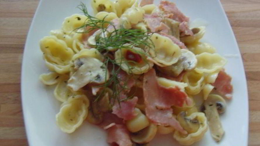 Рецепт паста с грибами и ветчиной