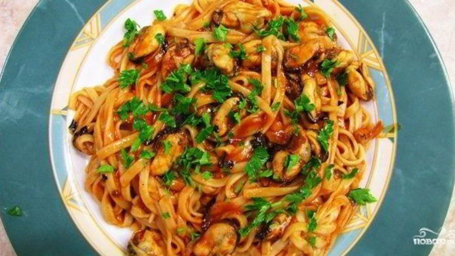 Рецепт паста с мидиями в томатном соусе