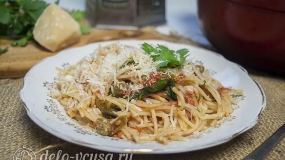 Рецепт Спагетти Путанеска с помидорами и анчоусами
