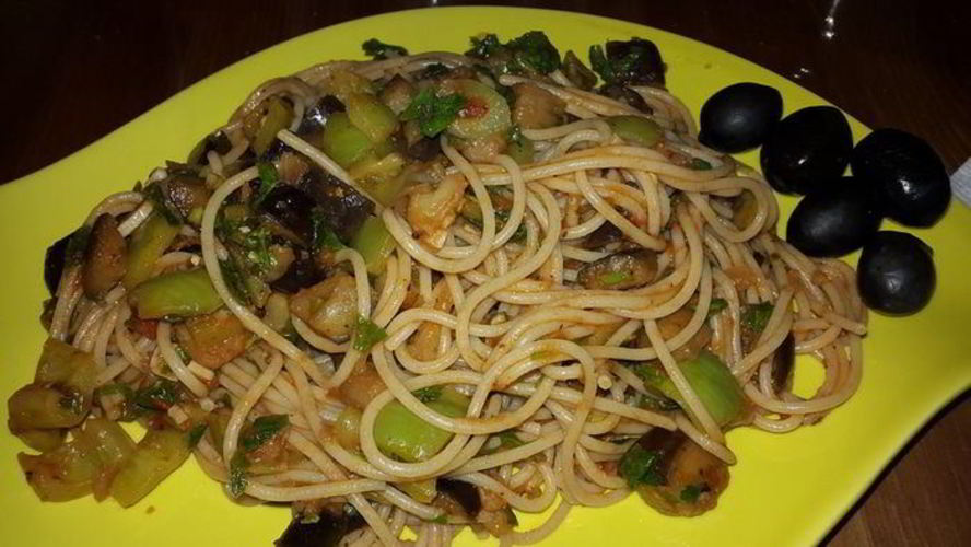 Рецепт спагетти с баклажанами и болгарским перцем