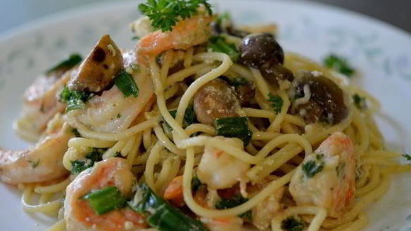 Рецепт Спагетти с креветками и грибами