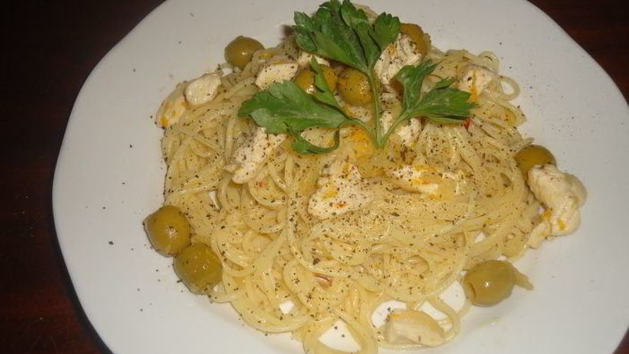 Рецепт спагетти с курицей в апельсиновом соусе