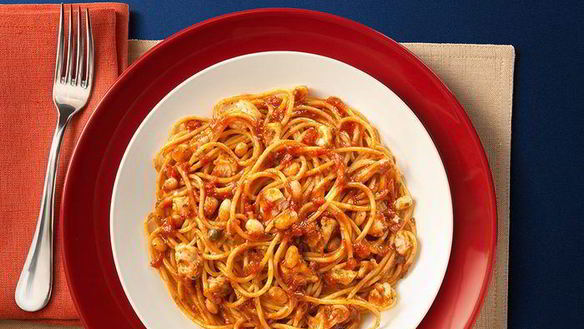 Рецепт Спагетти с печенью трески