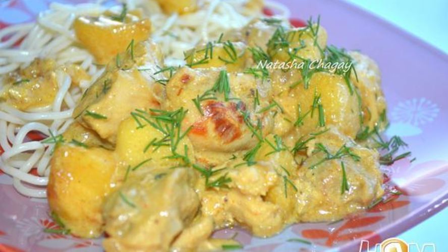 Рецепт курица с яблоками в соусе с карри