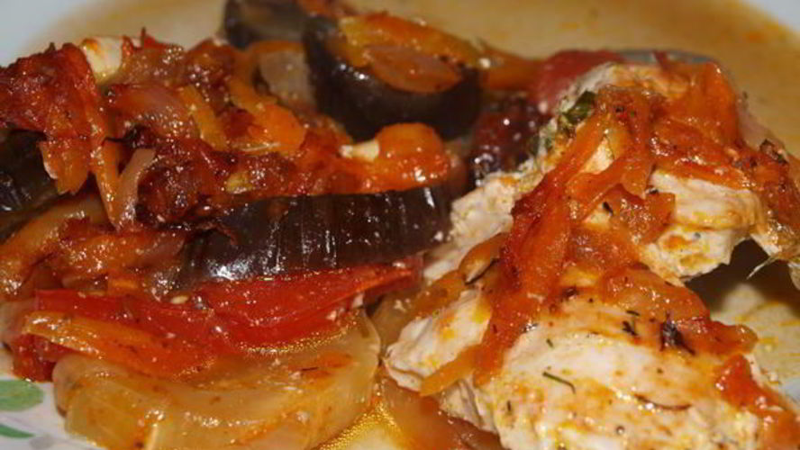 Рецепт курица, запеченая с овощами