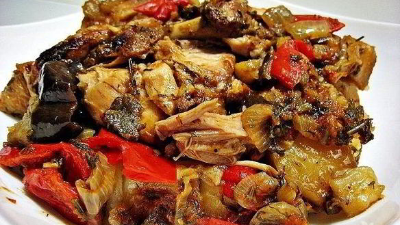 Рецепт Баклажаны в казане с курицей