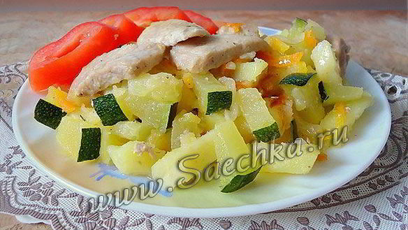 Рецепт Жареные кабачки с картофелем и мясом