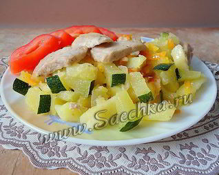 Жареные кабачки с картофелем и мясом