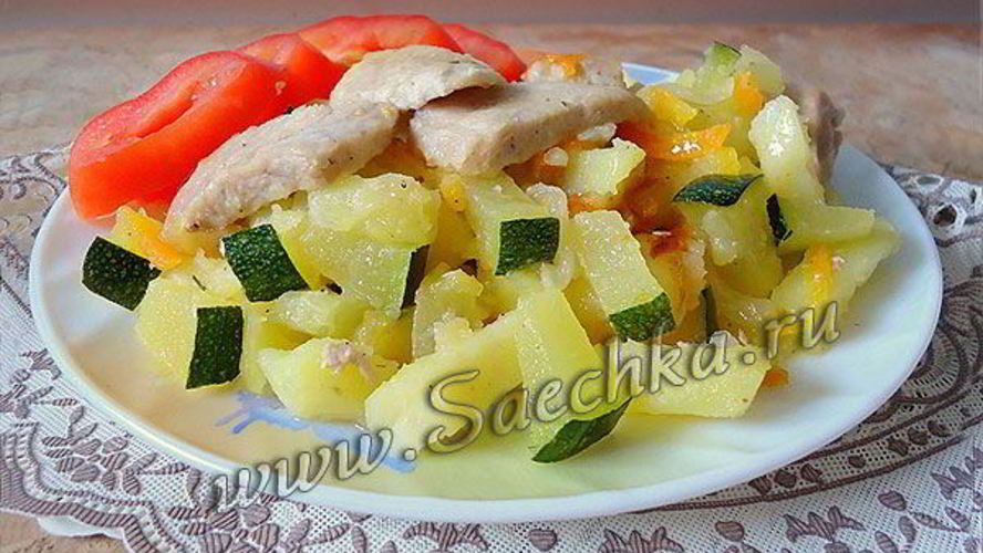 Рецепт жареные кабачки с картофелем и мясом