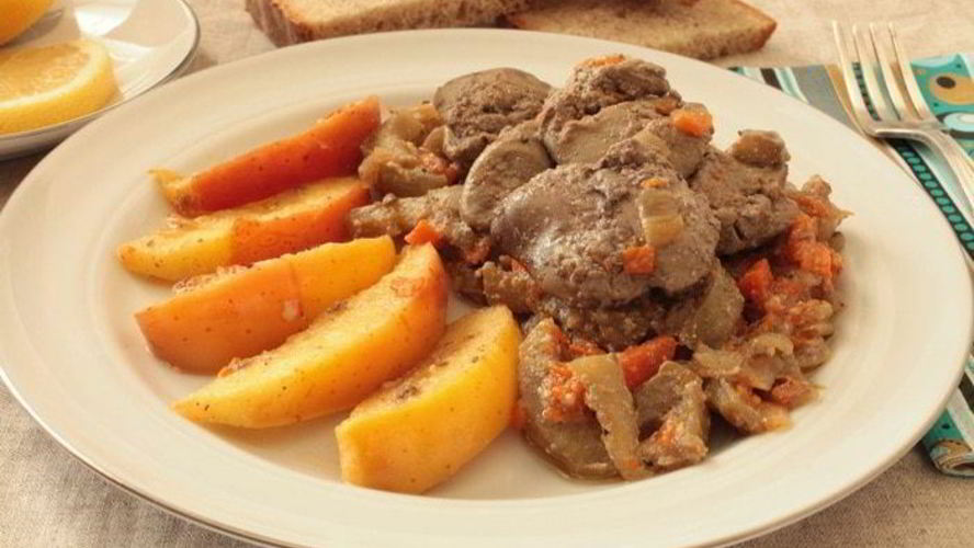 Рецепт куриная печень с яблоками и баклажанами