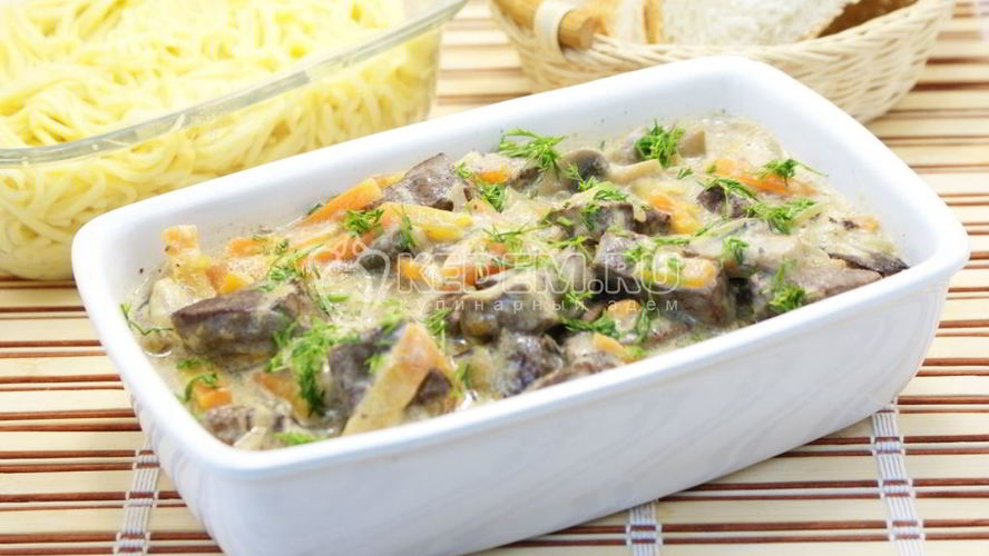 Рецепт печень тушеная с грибами