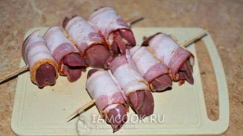 печень в беконе на мангале
