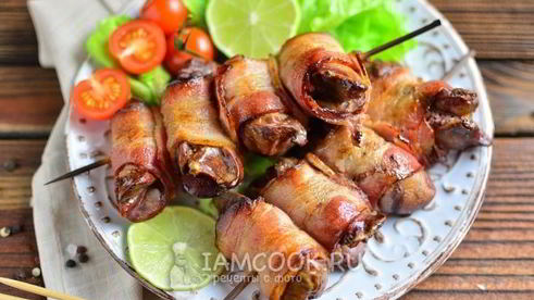 печень в беконе на мангале