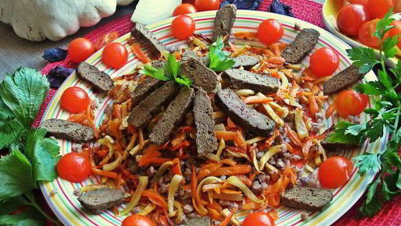 Рецепт Печенка с овощами и гречкой