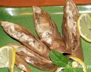 Печеночные рулеты, фаршированные шампионами