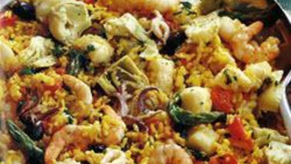 Рецепт Паэлья с рыбой и креветками