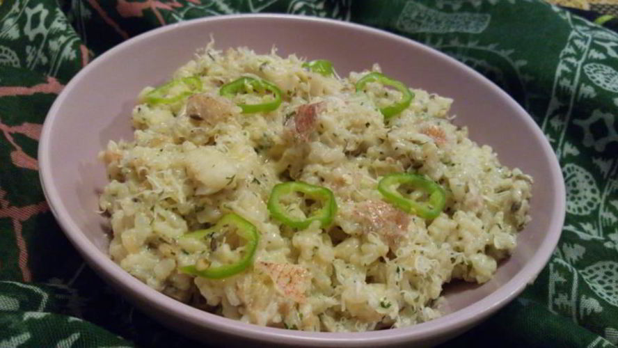 Рецепт насыщенное ризотто с морским окунем и сливками