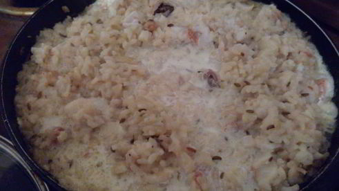 насыщенное ризотто с морским окунем и сливками