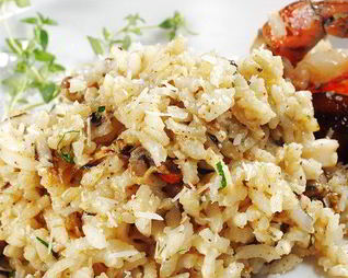 Ризотто с шампанским, креветками и гребешками