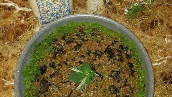 Рецепт Розовое ризотто с белыми грибами