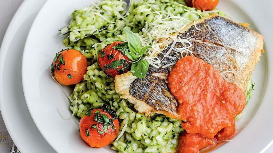 Рецепт сибас с лимонно-базиликовым ризотто